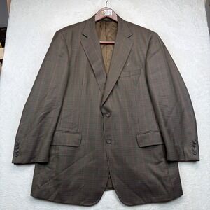 Samuelsohn Sport Coat Mens 44R Brown Plaid Super 100s Wool Made Canada
